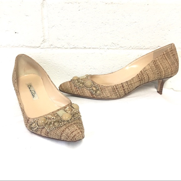 OSCAR DE LA RENTA • Embellished Rafia Pumps - Picture 2 of 12